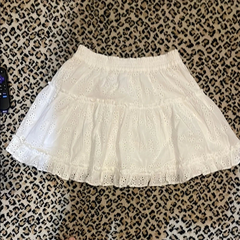 Hill House White Skater Mini Skirt Tiered Ruffled Casual